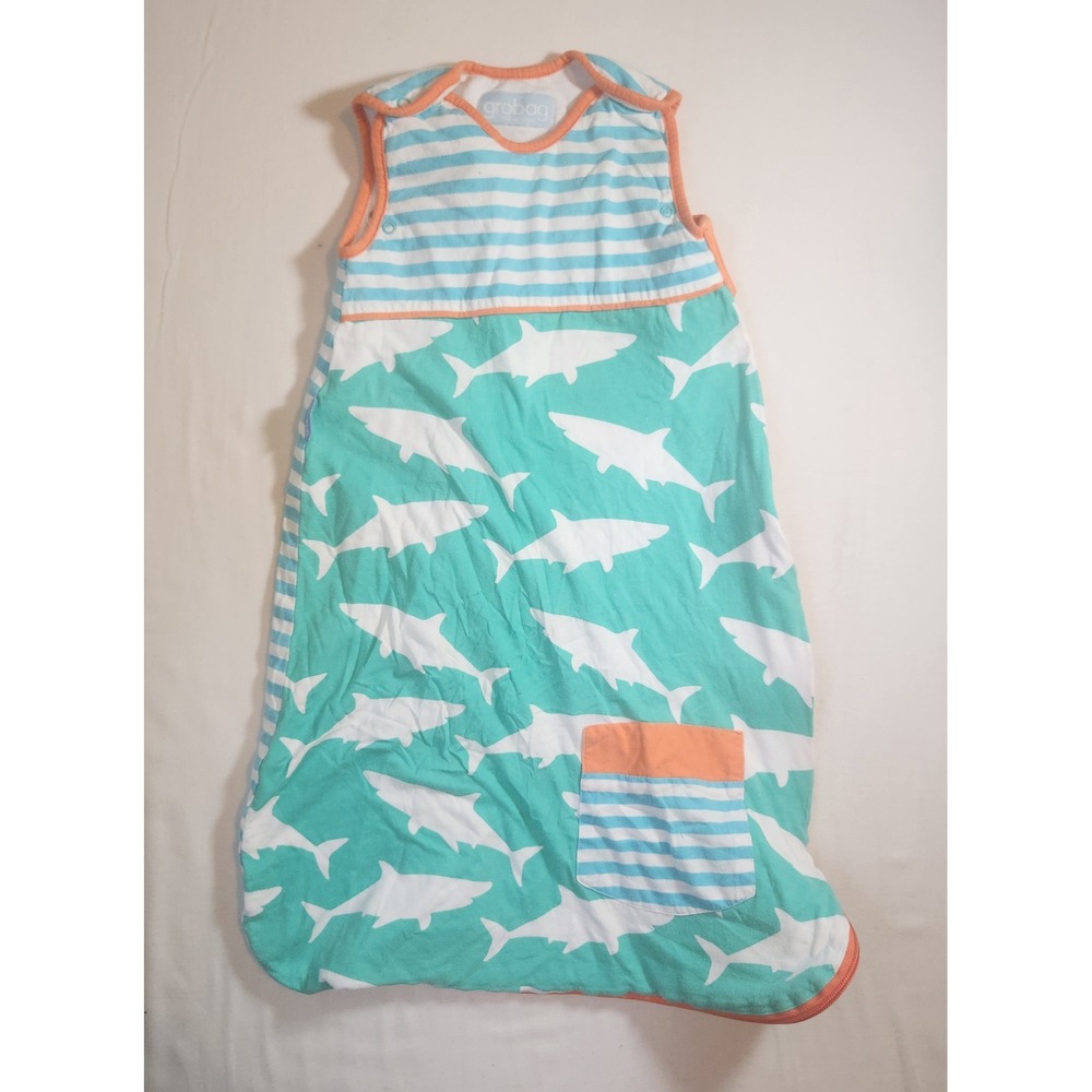 Grobag Baby Sleep Bag 0-6 Months 1.0 Tog Shark Stripe Teal Orange Cotton Blanket